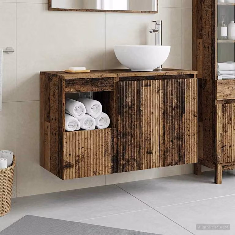 Set di mobili per il bagno vidaXL composto da mobile sottolavabo e pensile in legno marrone opaco stile moderno