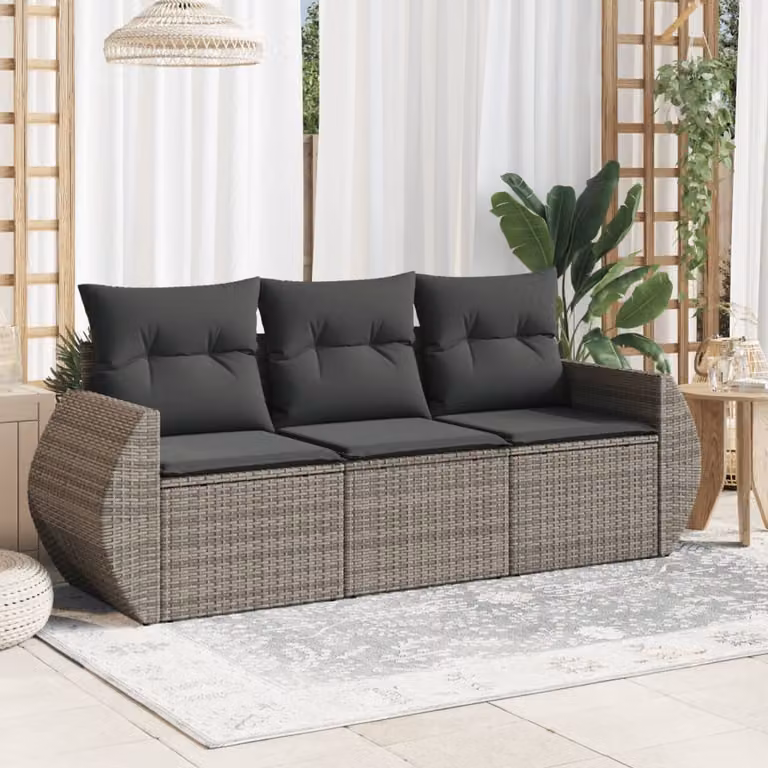 Set di divani da giardino vidaXL in polyrattan grigio con cuscini, design moderno a forma di L per esterno