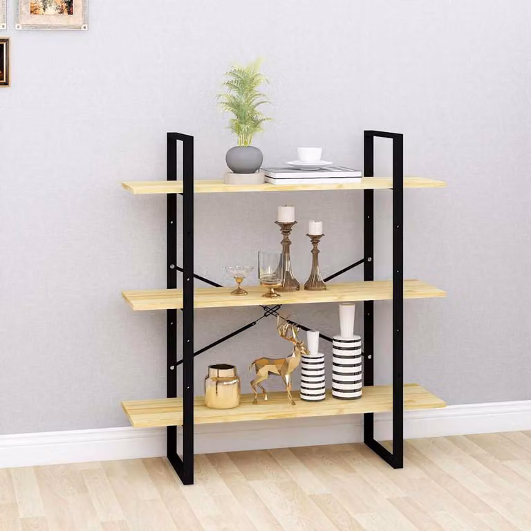 Libreria a 3 Ripiani vidaXL in Legno di Pino e Metallo, Stile Industriale, Marrone, L 100 cm x P 30 cm x H 105 cm