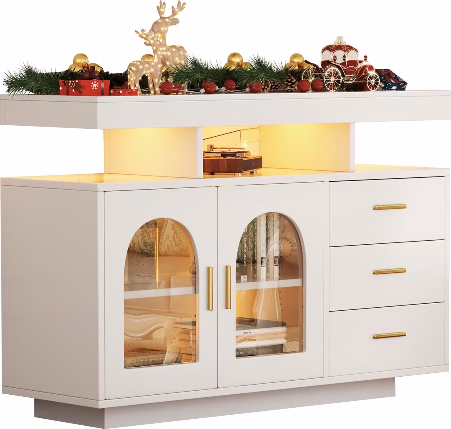Credenza a LED, mobile bar da 120 cm, cassettiera, credenza per soggiorno, mobile da cucina con luci a 16 colori per la sala da pranzo