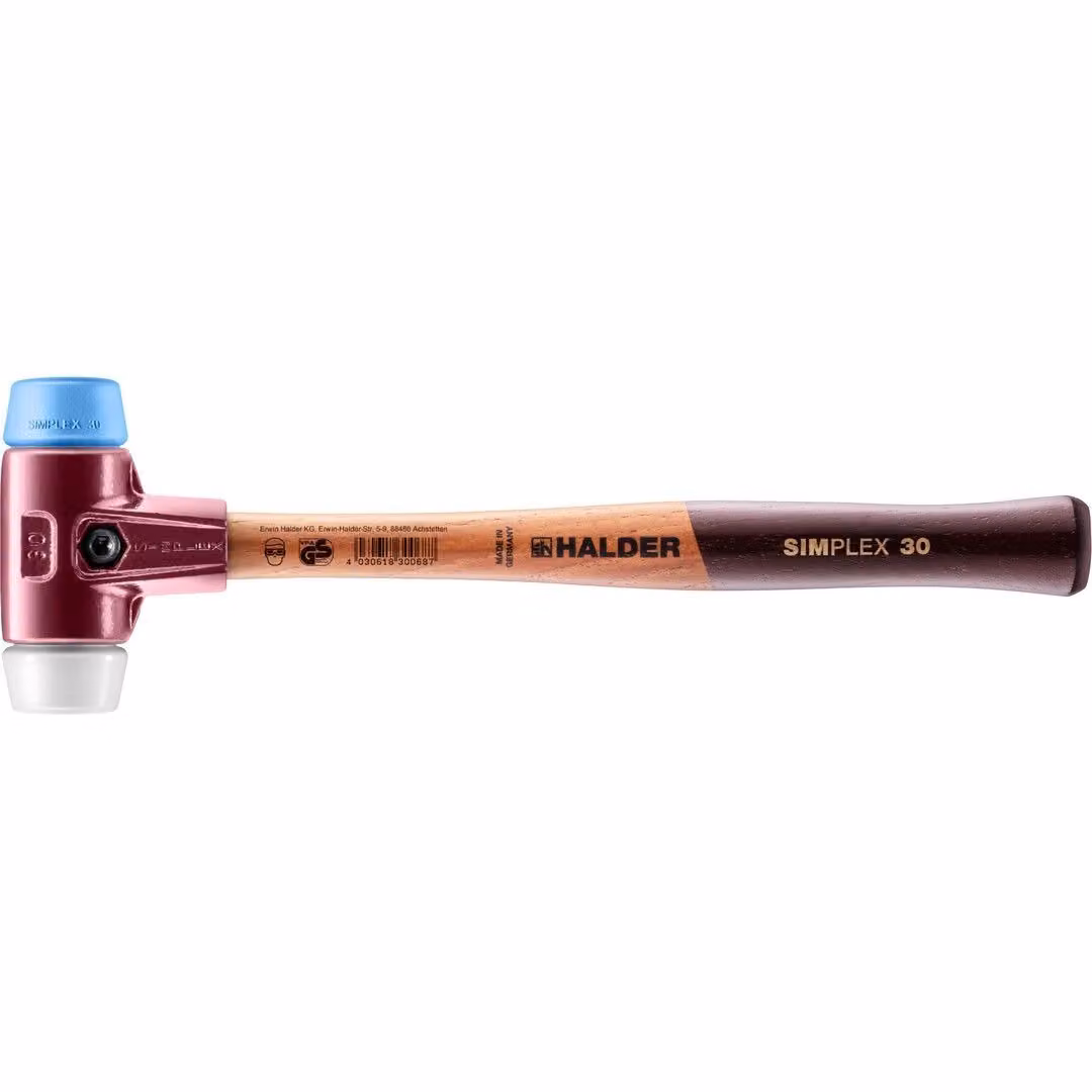 Mazza SIMPLEX soft-face con alloggiamento TE e manico in legno, Ø 30, superplastica / TPE-soft