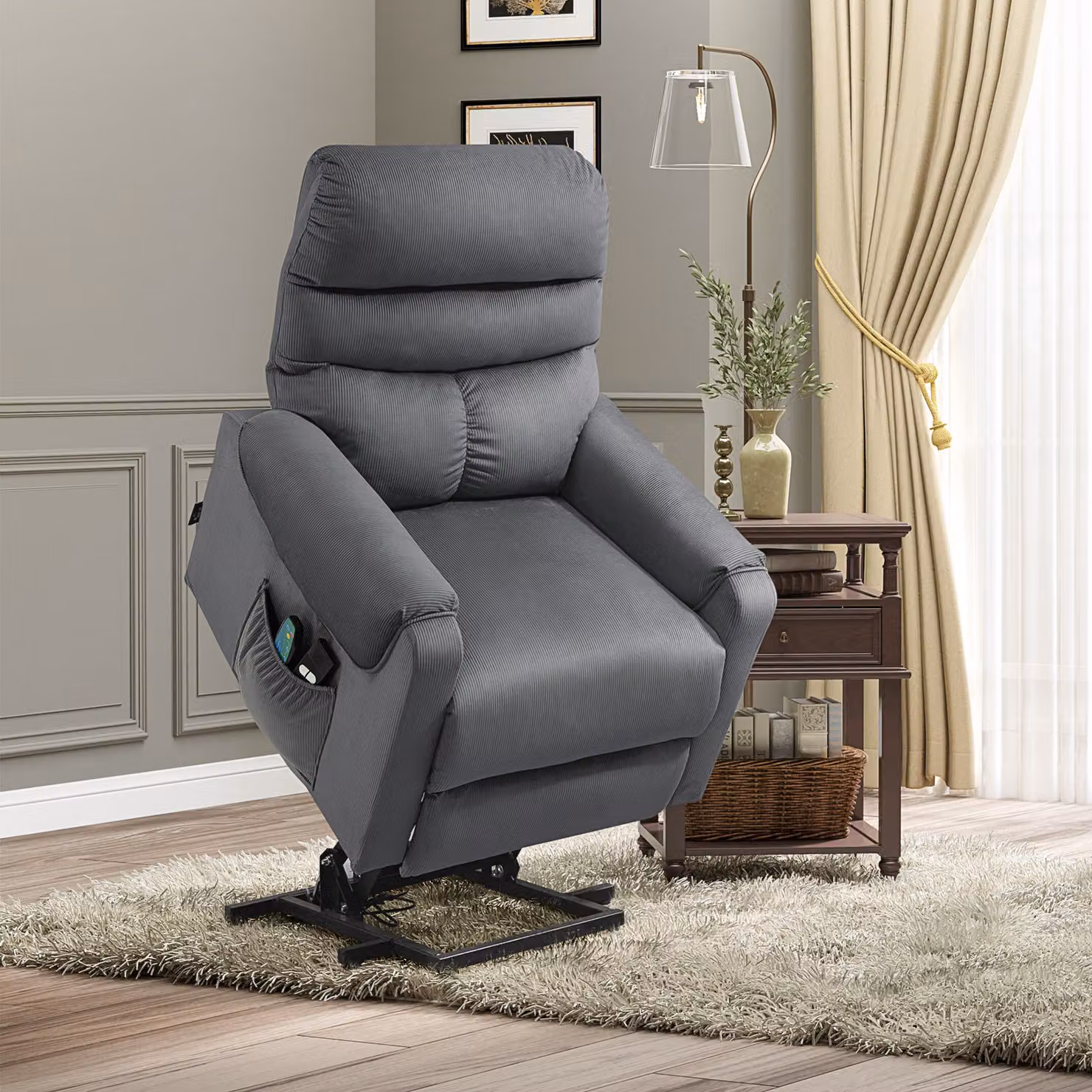 Poltrona Reclinabile Massaggiante HOMCOM con Telecomando e Assistenza Sollevamento, Grigio, L/P/H: 79 x 97 x 103 cm – 2