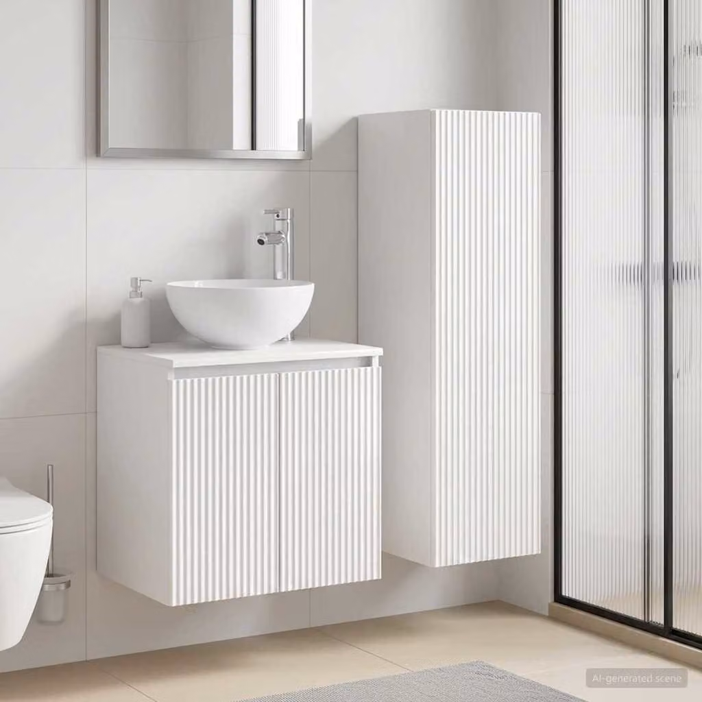 Set di mobili per il bagno vidaXL composto da mobile sottolavabo e pensile bianco lucido moderno