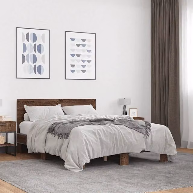 Letto Giroletto vidaXL in Legno e Metallo, Rovere Marrone, L/P/H: 120 x 200 x 32 cm – 1