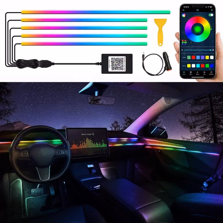 Illuminazione interna per auto a LED, tecnologia RGBIC Dreamcolor, 5 colori in 1, con controllo tramite app e musica