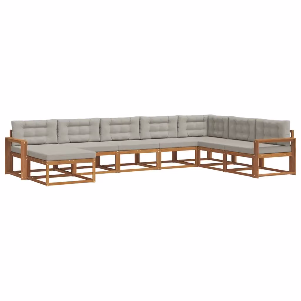 Set di divani da esterno a L vidaXL in legno di acacia con 8 pezzi, colore grigio e marrone, comprensivo di cuscini e pouf – 2