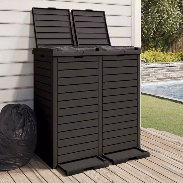 Cestino per rifiuti da esterno con pedale vidaXL nero in plastica L: 78 cm, P: 41 cm, H: 86 cm – 1