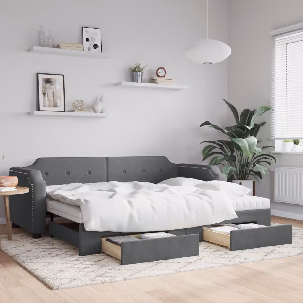 vidaXL Divano Letto con Cassetti in Tessuto Grigio, L/P/H: 223 x 90 x 66,5 cm