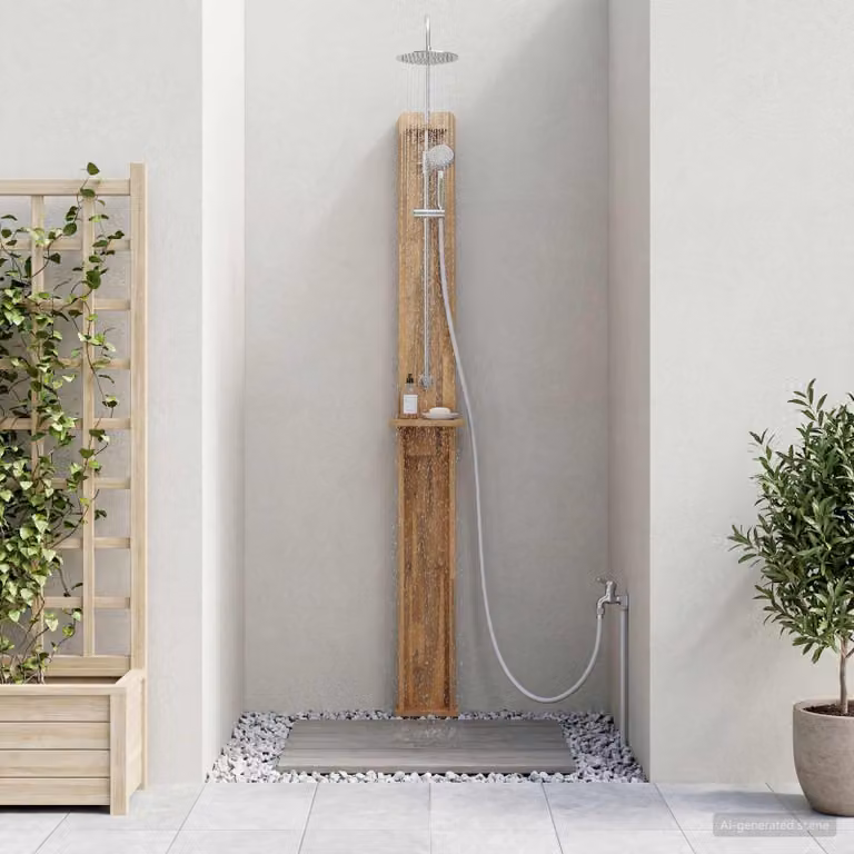Doccia da esterno vidaXL in legno e acciaio inossidabile, Bianco, 257 cm