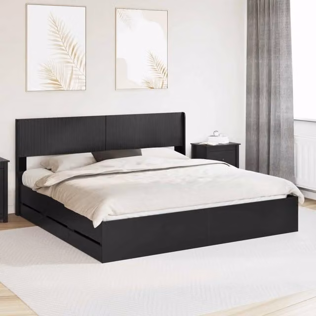 Letto moderno con contenitore e testata vidaXL in legno nero L: 180 cm, P: 203 cm, H: 186,5 cm