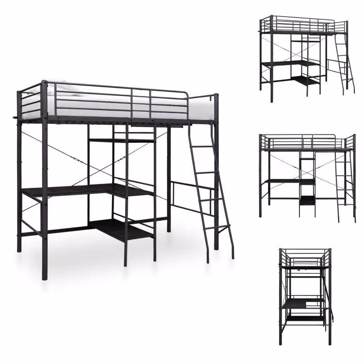 vidaXL Letto a castello con tavolo in metallo nero 90x200 cm - Letti e strutture letto