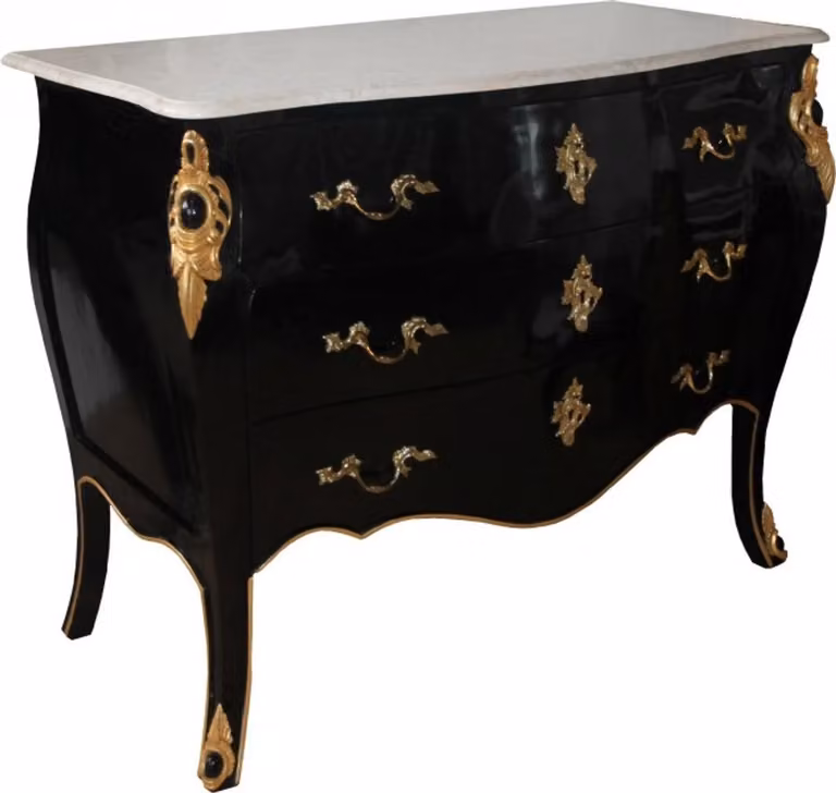 Casa Padrino Cassettiera barocca nero / oro / bianco 110 cm - Mobili barocchi