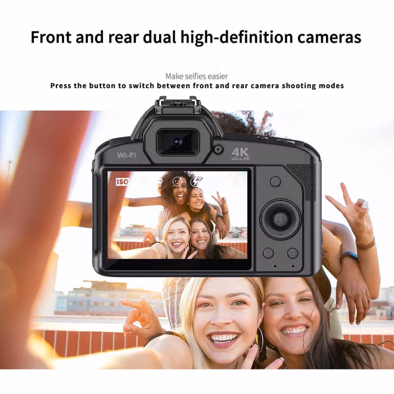 Fotocamera digitale 4K, WiFi, video, 64 MP, doppio obiettivo, schermo IPS da 3 pollici, zoom anti-vibrazioni 16x, visione notturna, batteria integrata, filtro bellezza con microfono esterno, regalo di compleanno e per le feste per studenti, adolescenti, a