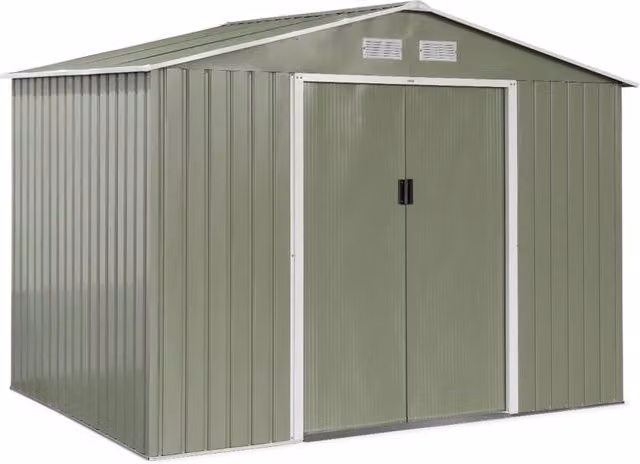 Casetta da giardino Sweeek in metallo galvanizzato verde con kit di ancoraggio e porta scorrevole