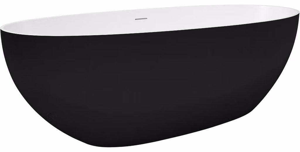 CERANO - Vasca da bagno freestanding in marmo colato Antonia - nero opaco/bianco opaco - 170x75 cm