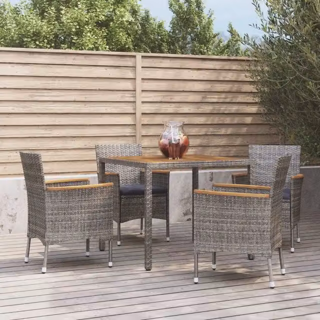 Set da Pranzo da Giardino 5 pz con Cuscini in Polyrattan Grigio 3187365
