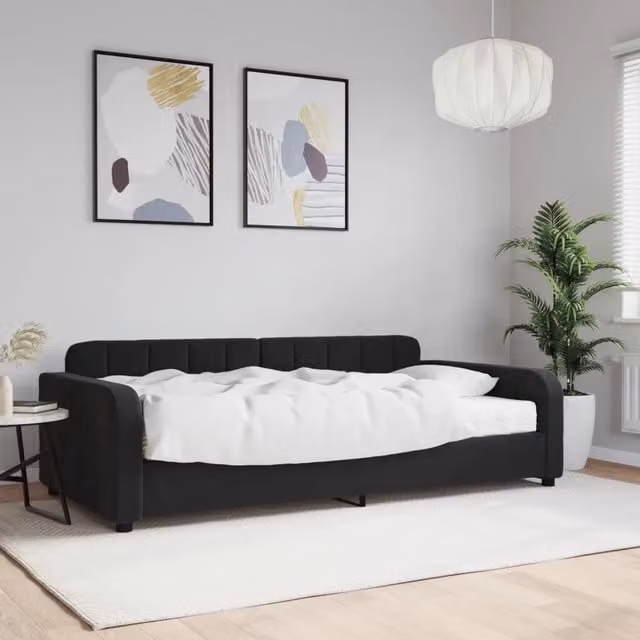 Divano Letto Moderno vidaXL in Velluto Nero con Materasso in Schiuma L/P/H: 223 x 110 x 71 cm, Materasso 100 x 200 cm