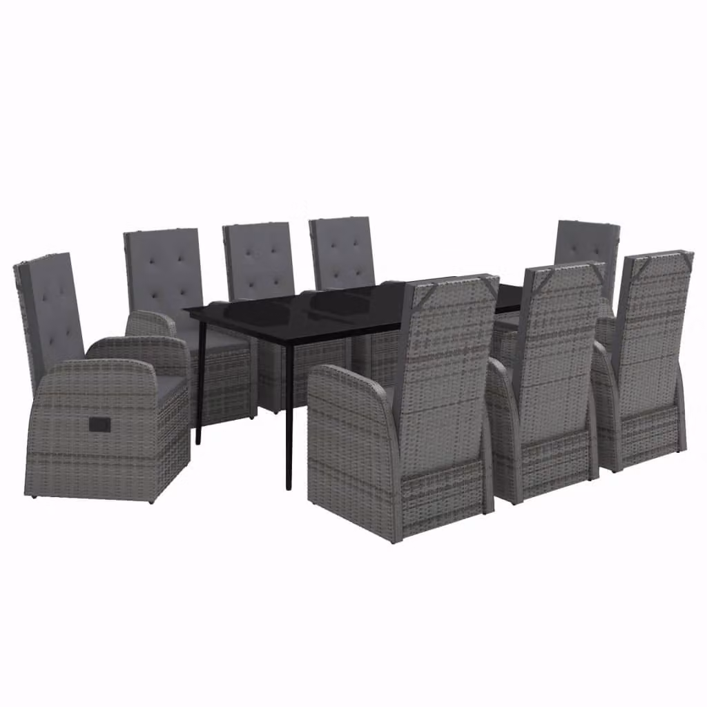 Set da Pranzo da Giardino 9 pz con Cuscini Grigio