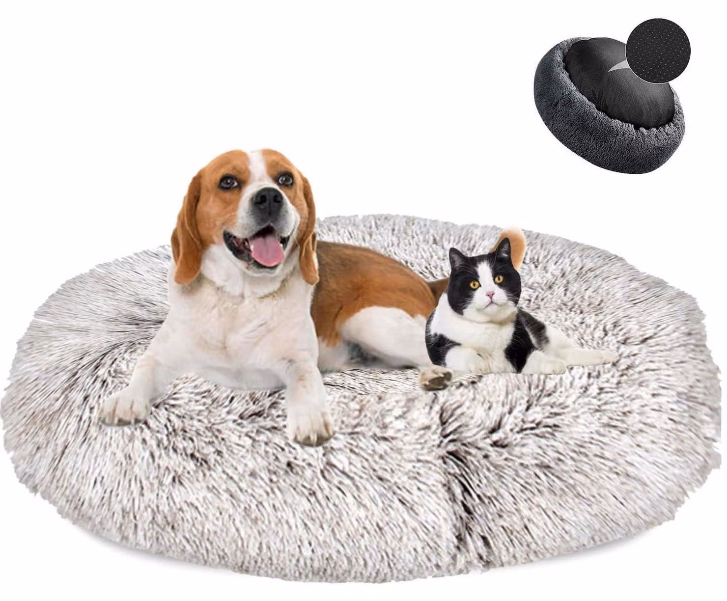 Cuccia per cani a forma di ciambella, in peluche, lavabile, morbida, con motivo a gradiente color caffè, diametro 50 cm