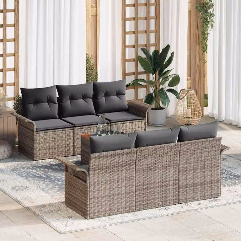 Maison Exclusive - Set Divano da Giardino con cuscino 7 pcs Grigio polyrattan