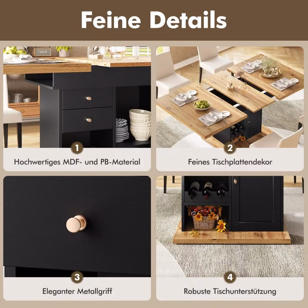 Tavolo da pranzo estensibile moderno REDOM rettangolare in MDF e metallo nero e marrone – 2