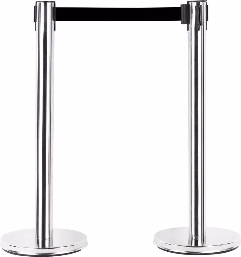 Palo di sbarramento in acciaio inox set di 2 cinghie nere 200cm 95197