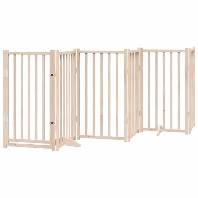 Cancelletto per cani con porta pieghevole 6 pannelli 300 cm in legno massello di abete