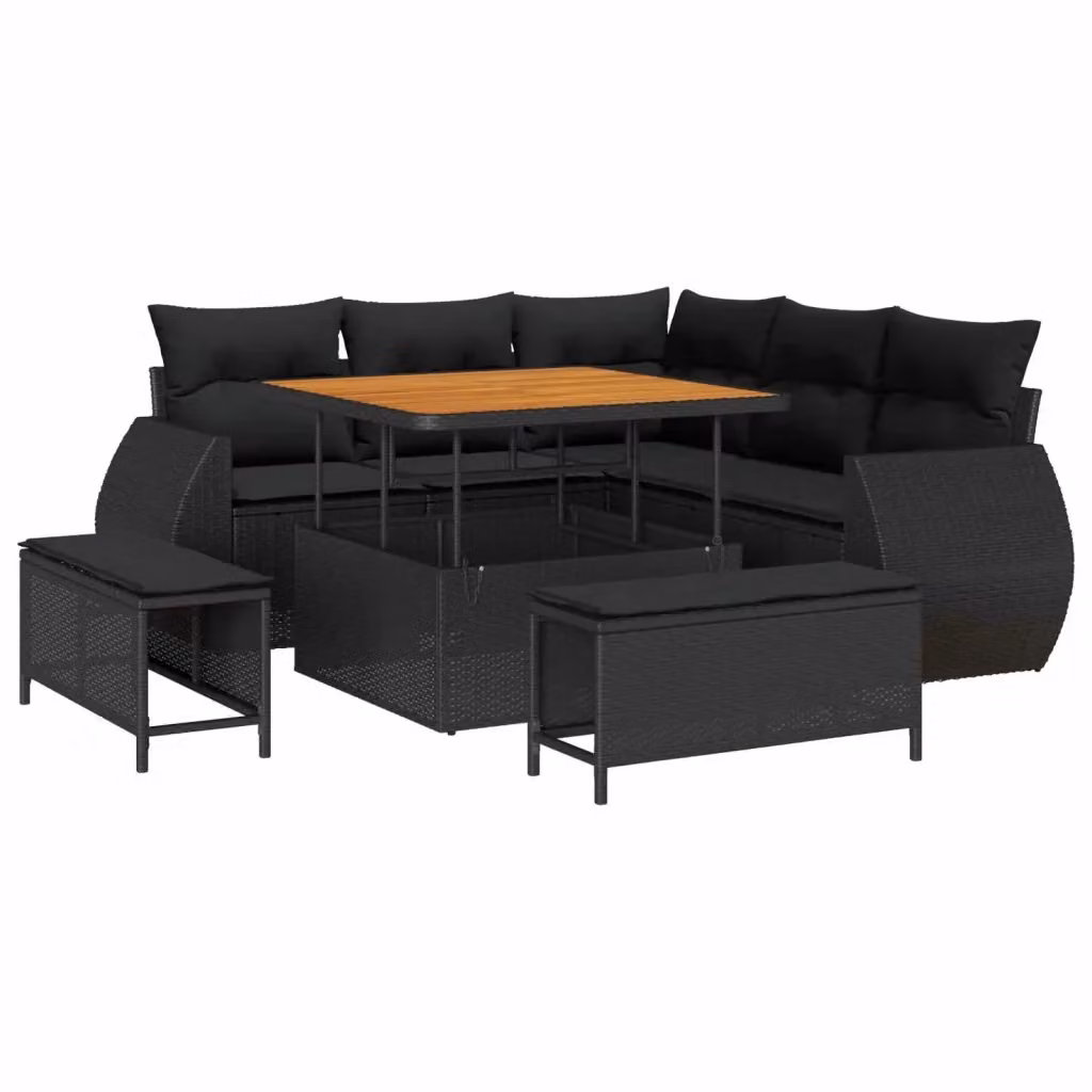 Set Divano da Giardino a L vidaXL 8 Pezzi Nero con Cuscini e Tavolino in Polyrattan e Acciaio – 2
