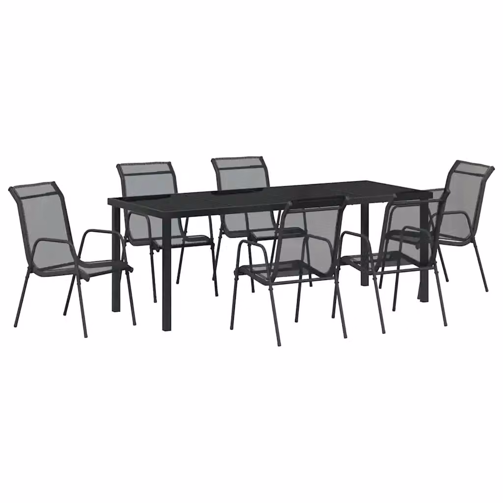 Set da pranzo per giardino moderno vidaXL in acciaio nero opaco composto da 7 pezzi – 2