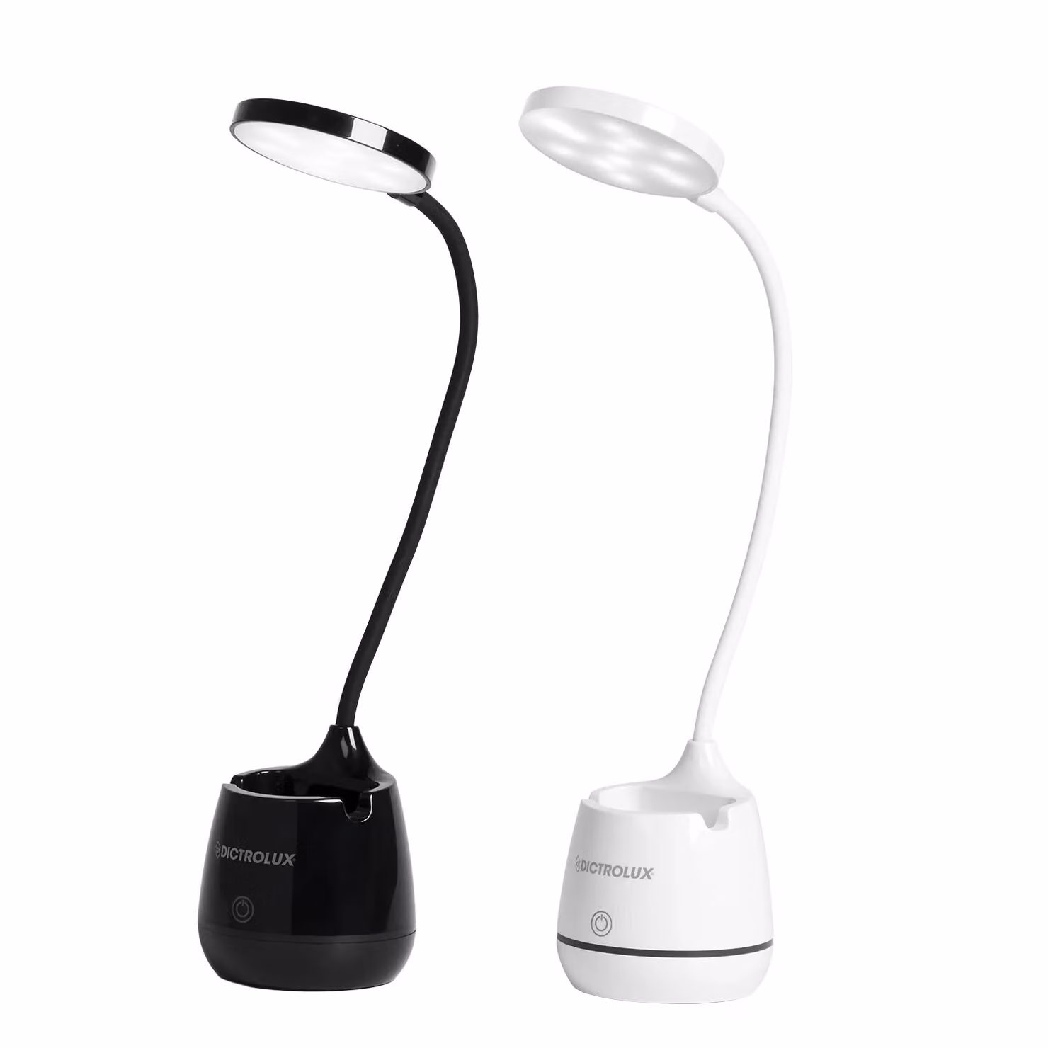Dictrolux Lampada da Scrivania LED con Portapenne e Stand per Smartphone con Ricarica USB, Dimmerabile e Regolabile, Bianca o Nera – 1