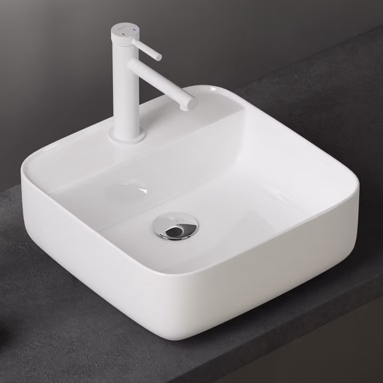 doporro Lavabo da Appoggio 38,5x38,5x14cm, Lavandino Bagno Brš¹ssel107 in Vetroceramica con Nano Rivestimenti inclusi, Bianco