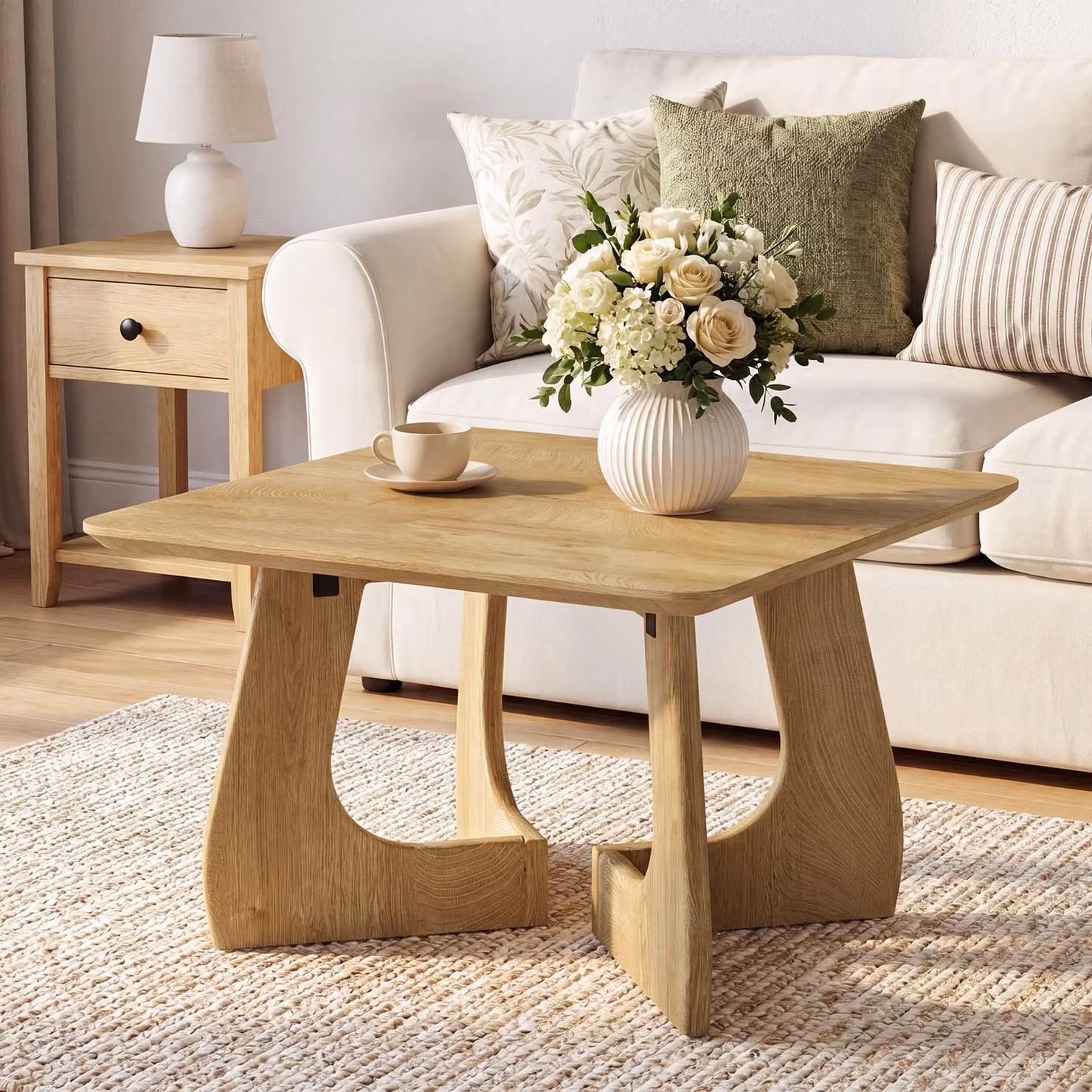 Tavolino da salotto di 80 cm, comodino rustico, tavolino ausiliario con gambe incrociate, tavolino di design mid-century