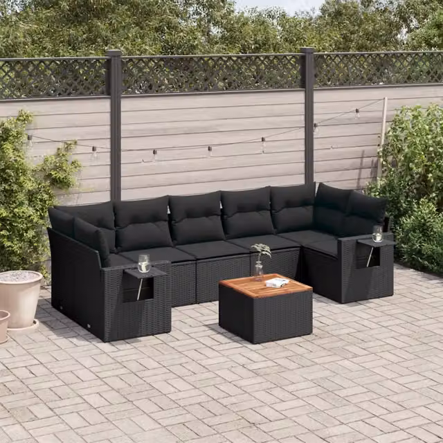 Set Divani da Giardino con Cuscini 8 pz Nero in Polyrattan 3256804