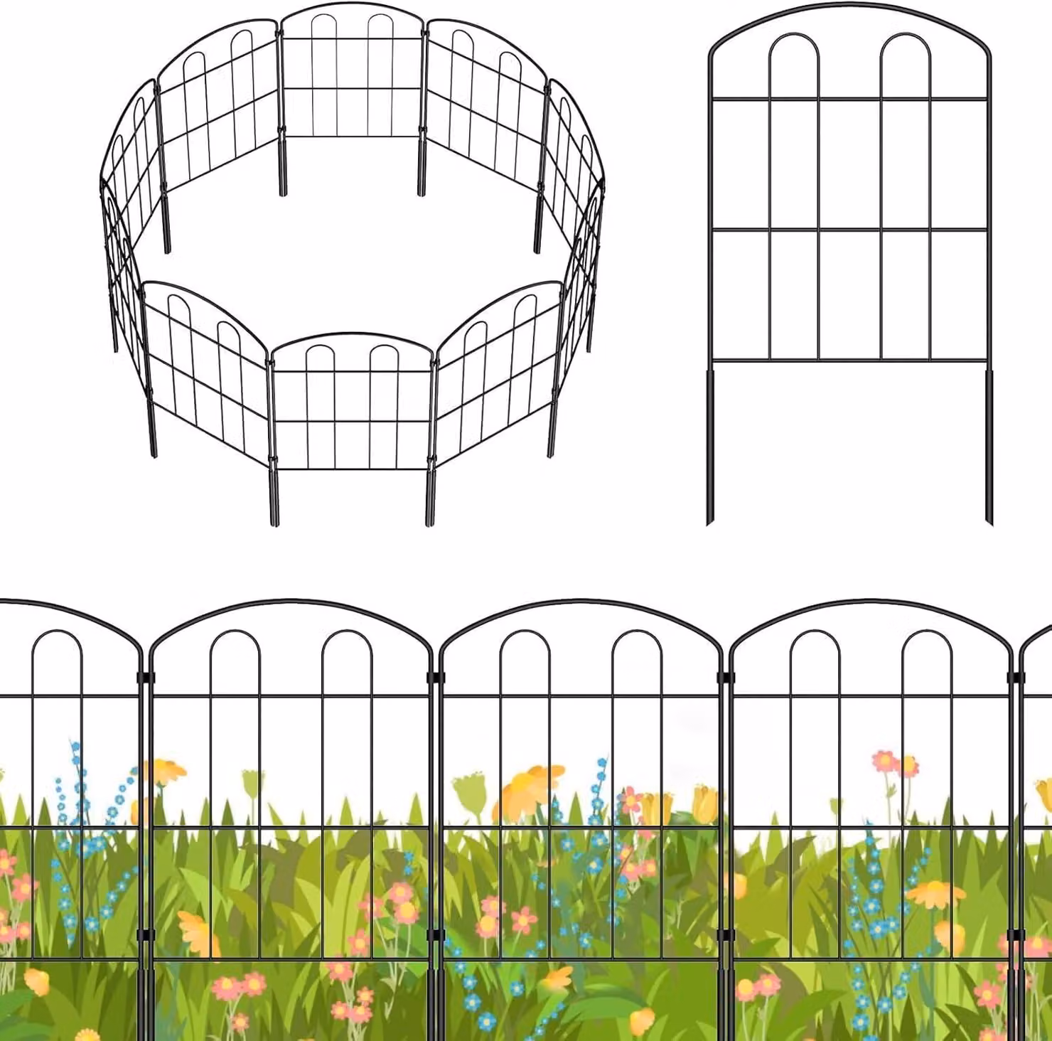 Recinzione da giardino, 61 cm di altezza, 20 pezzi, lunghezza totale 6,6 metri, filo metallico in acciaio inossidabile, ideale per cani