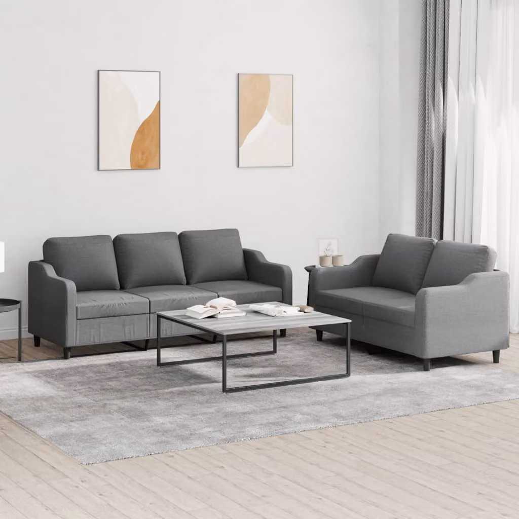 Set di divani vidaXL composto da un divano a 2 posti e un divano a 3 posti in tessuto grigio con cuscini inclusi per il tuo soggiorno – 1