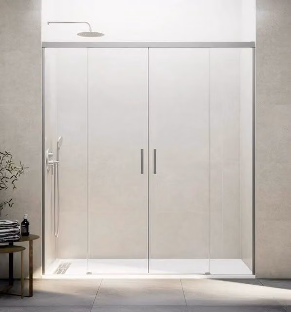 Box doccia rettangolare BASI BASIC 2 con 2 elementi fissi e 2 scorrevoli, vetro trasparente e finitura nichel, L: 150 cm