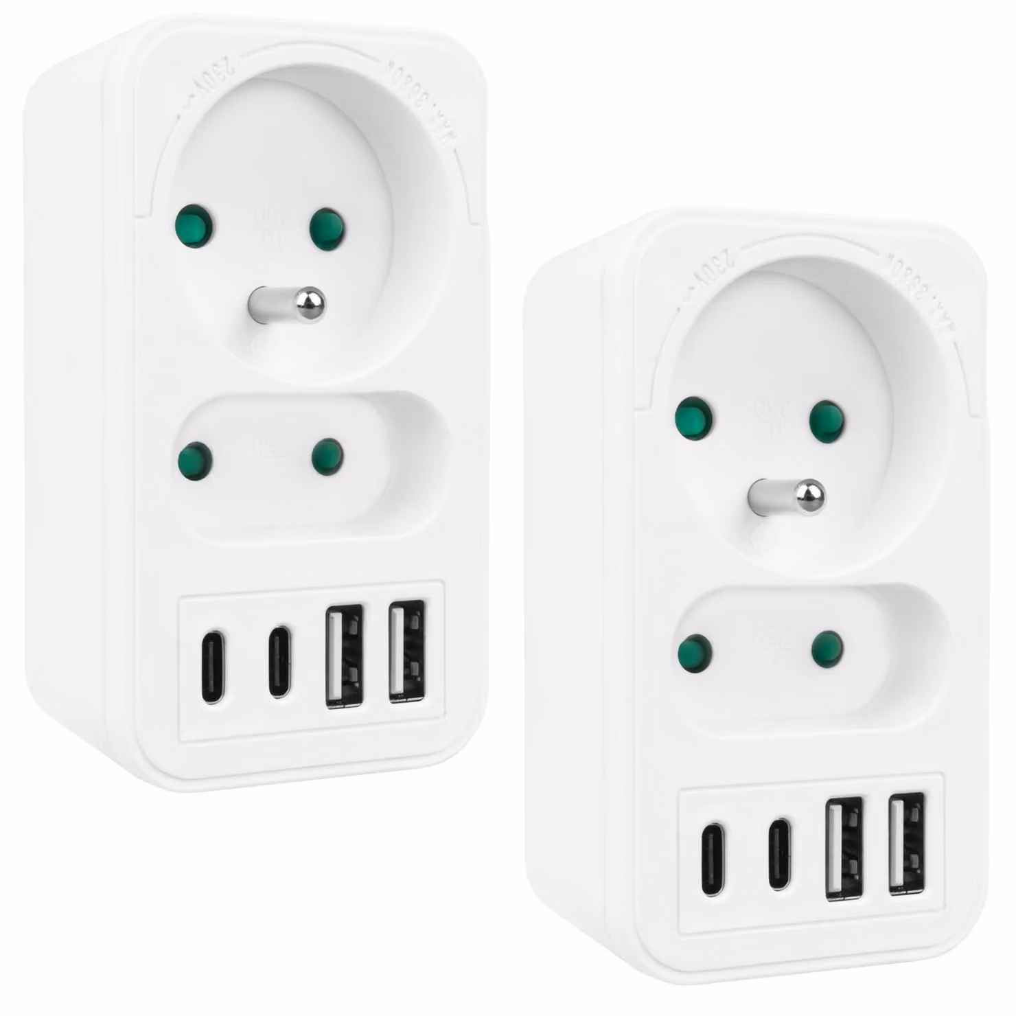 Presa di corrente Maclean x2 + splitter 4xUSB con 2 prese 2xUSB A 2xUSB C PD 20W 1x16A + 1x6A MCE249 F/W 2 pezzi