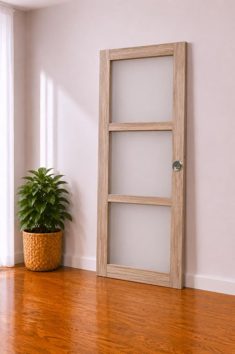 Porta scorrevole Frake con vetro H204 x L83 cm, conchiglie, maniglia a dito grande, serramenti