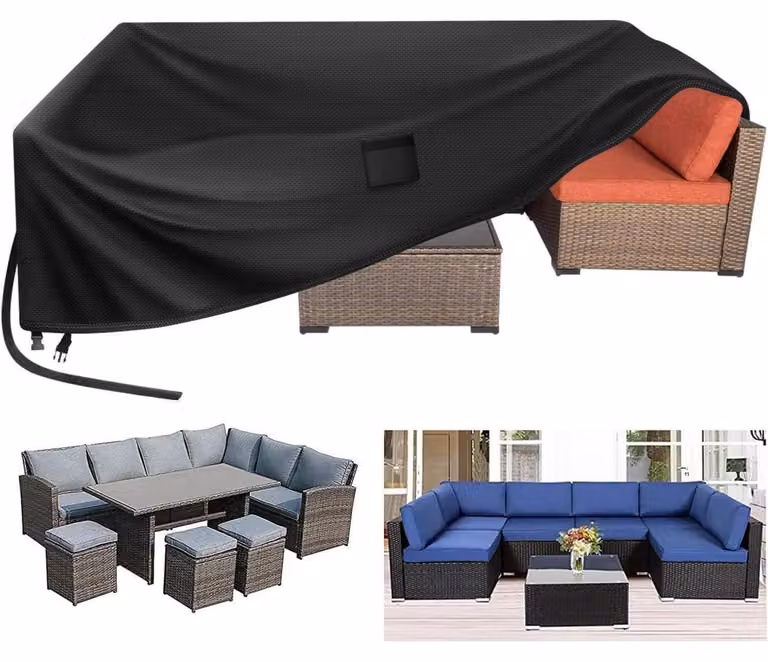Kovshuiwe Copertura per mobili da giardino 280x205x106cm, Oxford 420D, Impermeabile, Antivento, Protezione UV per mobili da terrazzo, mobili in rattan