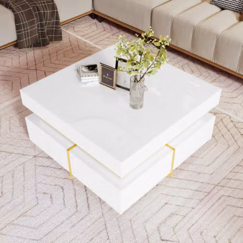 Tavolino Sweiko Tavolino, tavolino da salotto lucido, tavolino con 2 cassetti e accenti dorati, con vano portaoggetti, 70x35,5x70 cm