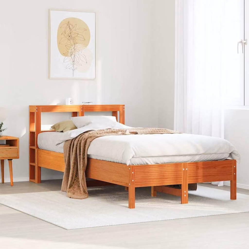 Letto in legno di pino massiccio vidaXL Marrone Cera con ripiani laterali L/P/H: 200 x 120 x 82 cm
