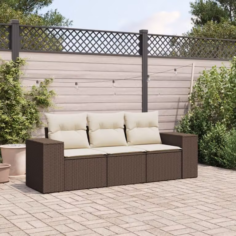 Maison Exclusive - Set Divano da Giardino 3 pz con Cuscini Marrone in Polyrattan