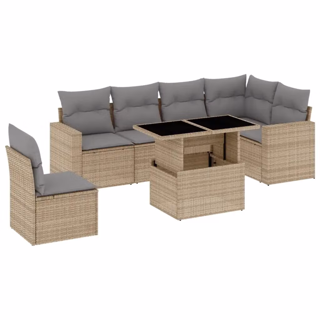 Set di divani da giardino vidaXL in polyrattan beige con cuscini e tavolino da esterno a forma di L – 2