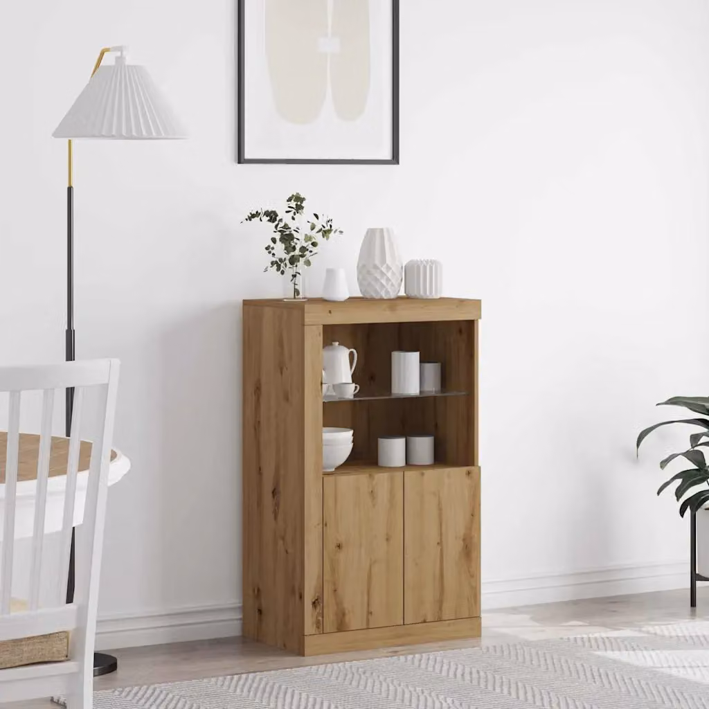 Madia moderna vidaXL con illuminazione LED in legno color rovere, L 60,5 x P 37 x H 100 cm