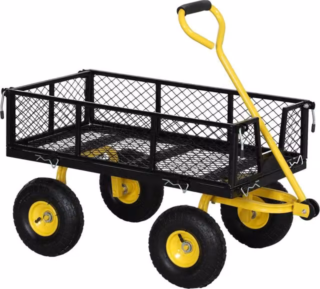 Carrello da Giardino Basculante zephmum con Pannelli Laterali Rimovibili e 4 Ruote Nero e Giallo – 1