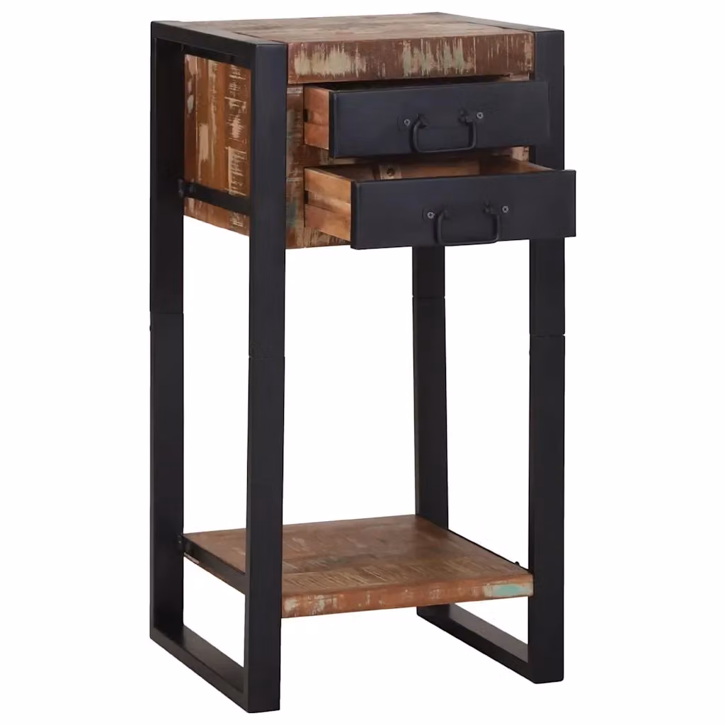 Tavolino da soggiorno vidaXL in legno massello riciclato multicolore L/P/H: 40 x 40 x 80 cm – 2