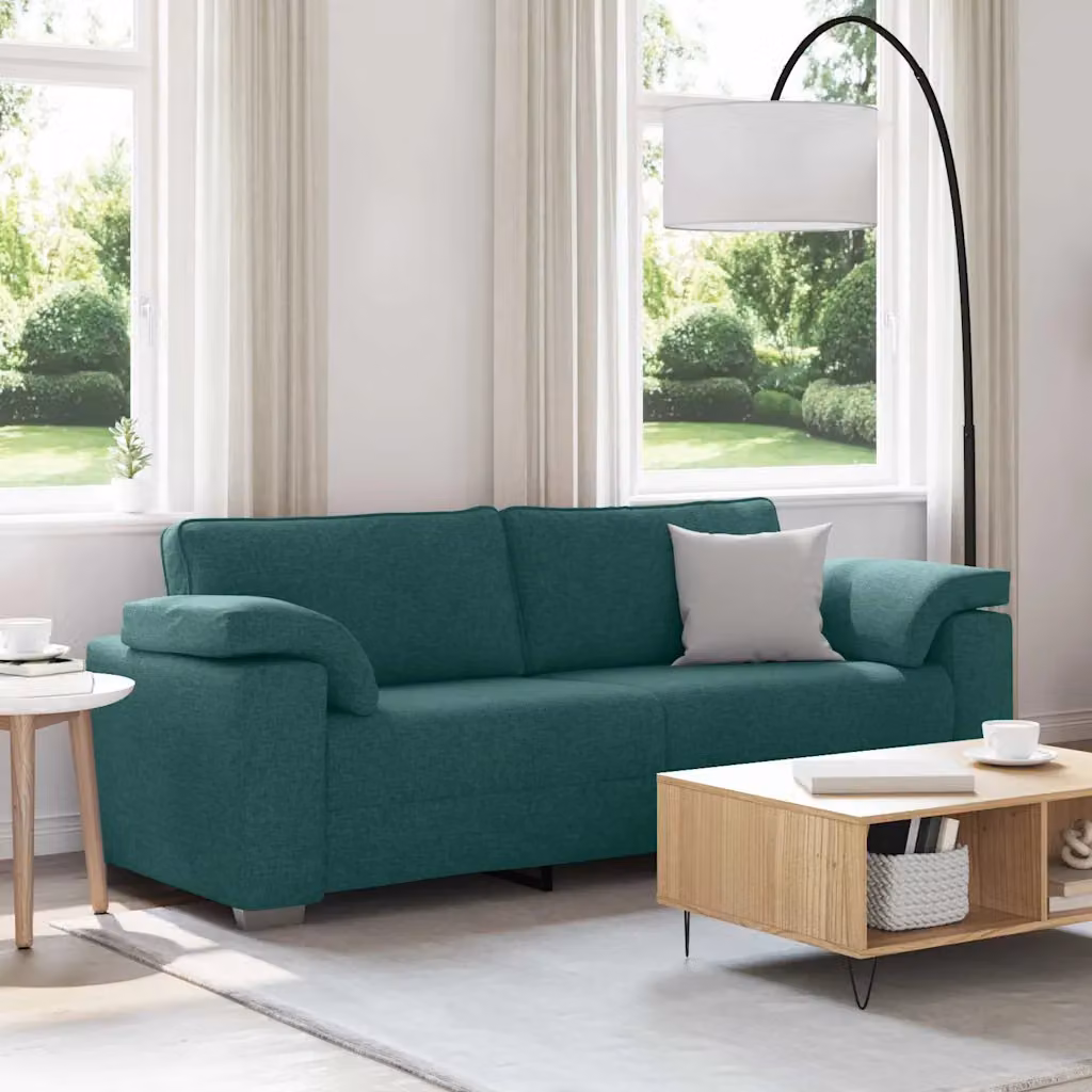 Divano 3-Persone Moderno vidaXL in Tessuto Verde con Cuscini, L: 219 cm, P: 82 cm, H: 77 cm
