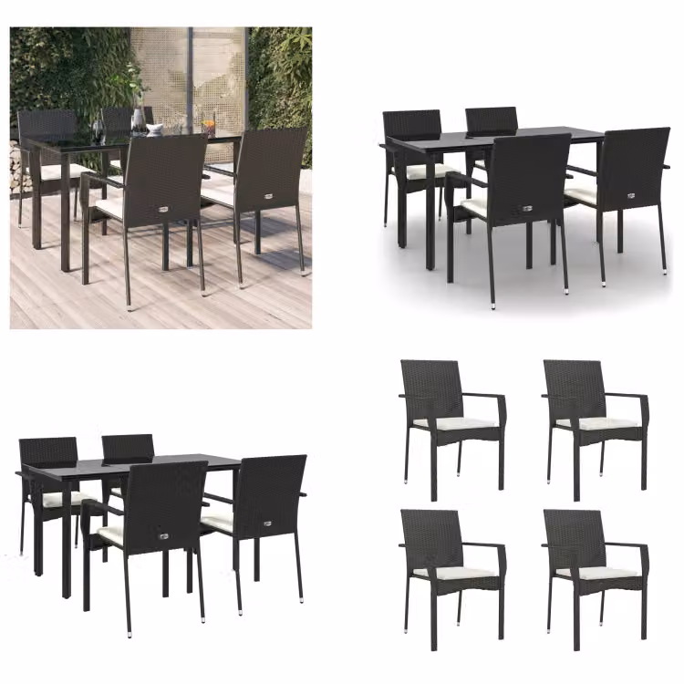 vidaXL Set da pranzo da giardino 5 pezzi con cuscini in poly rattan nero - Set da pranzo da giardino - Set da pranzo da giardino - Set da pranzo da terrazza