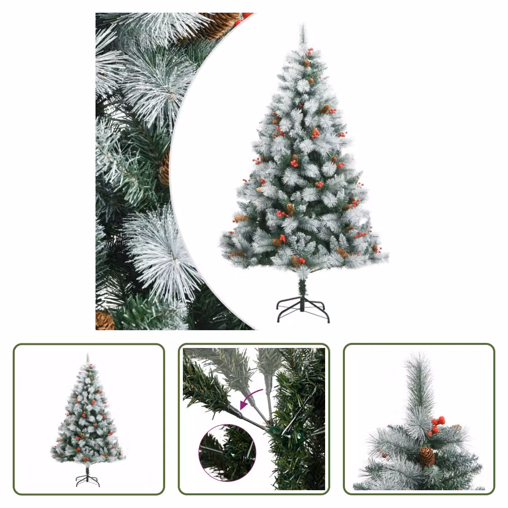 The Living Store Albero di Natale artificiale pieghevole con pigne e bacche 210 cm