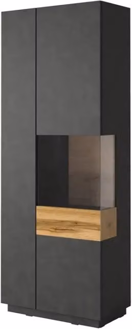 Vetrina collezione KILES colore grigio antracite e quercia. Modello vetrina a destra